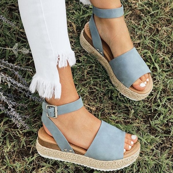 shopfor_fun boutique Shoes - ladies ankle buckle platform spadrille. Blue